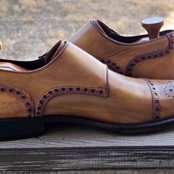 Magnanni 9.5-M Tan  Monk Strap Mens Dress Shoes - Picture 3 of 14